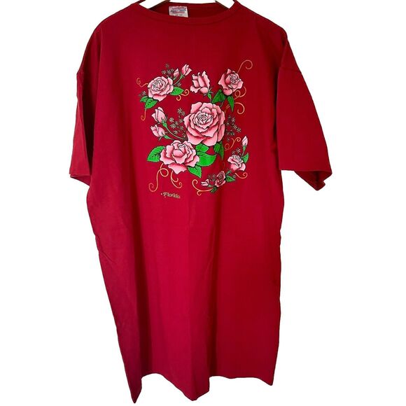 Vintage Florida Y2K Floral Graphic Print Single Stitch Long Tshirt Dress OSFA - Picture 1 of 8